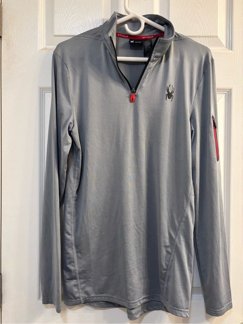 Spyder Men's Light Gray Quarter-Zip Performance Pullover with Red Accents